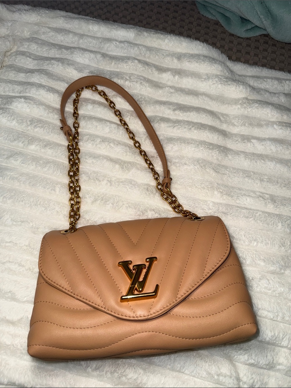 Louis Vuitton Beige Quilted Shoulder Bag with Gold Chain